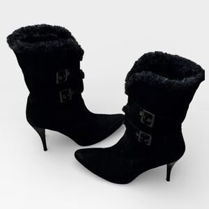 Colin Stuart Sz 8 1/2 Black suede faux Fur-Lined Women's stiletto Boots pointed